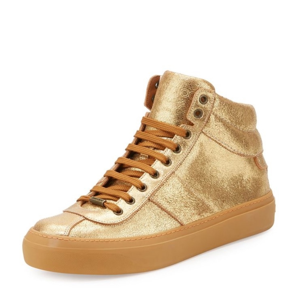 Jimmy Choo Gold Leather Belgravia High Top Sneakers – EU40 (US Men’s 7.5)